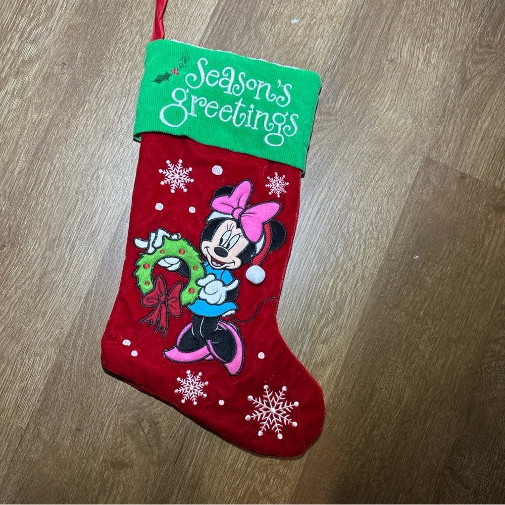 Disney Minnie‎ Mouse Christmas Stocking 3D Velvet & Corduroy 2013